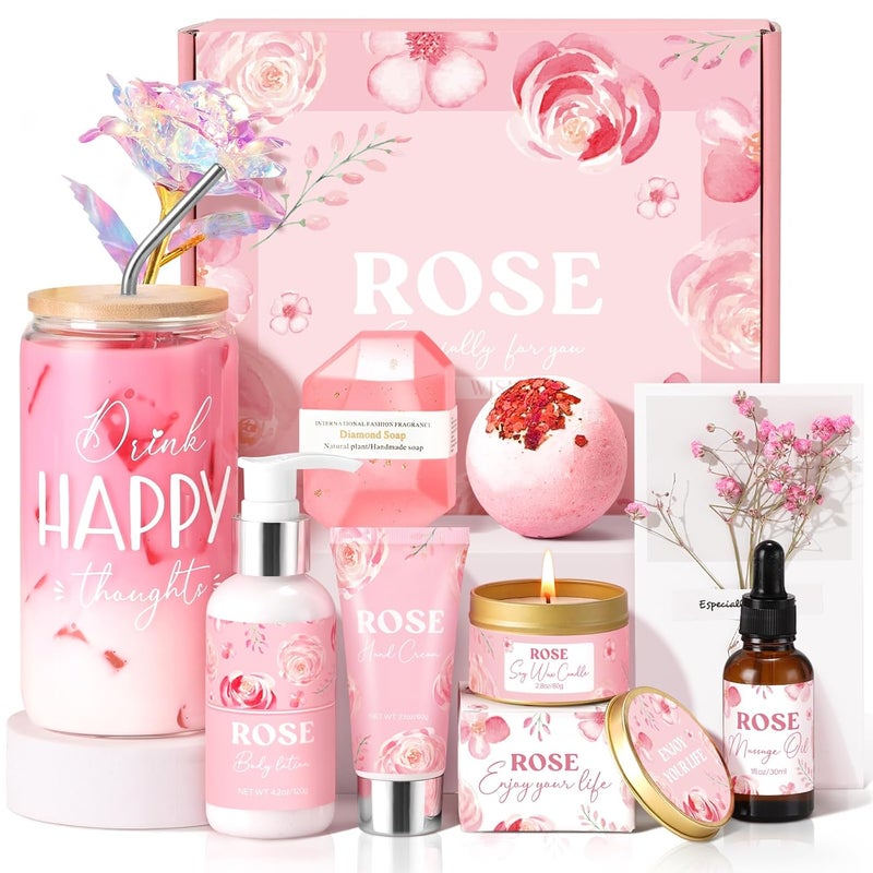 GiftPeak Birthday Gifts for Women, Rose Relaxing Spa Gift Basket for Women Friendship, Self Care Package Get Well Soon Thank You Gift Box, Mothers Day Gifts for Mom Her Sister Wife Best Friends Coworker Bestie - Image 1